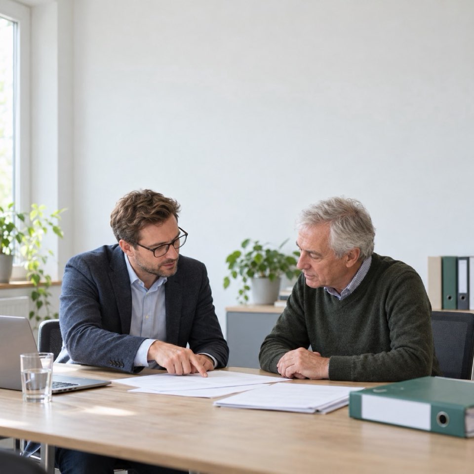 Beratungsgespräch mit einem Mandanten am Besprechungstisch